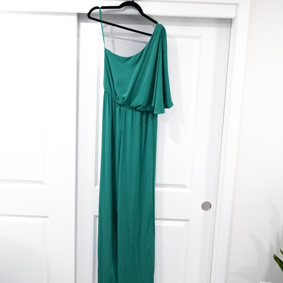 BCBGMaxAzria Size 8 Teal Green One Shoulder Drape Jumpsuit - Picture 7 of 10